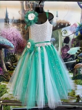 Handmade Turquoise and White Tulle Tutu Girl Dress